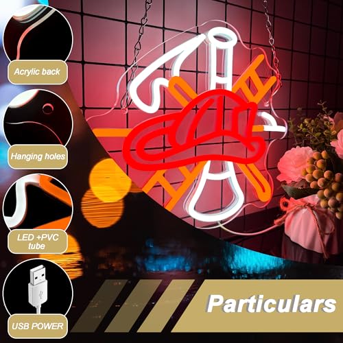 Mutank Firefighter Gear Neon Sign, Fire Equipment Neon Light USB Powered LED Dimmable, for Fire Department Rescue Room Rescue Team Fire Truck Emergency Responder Department Sign(13.3 * 11.4 In) - color: Red+White+Orange