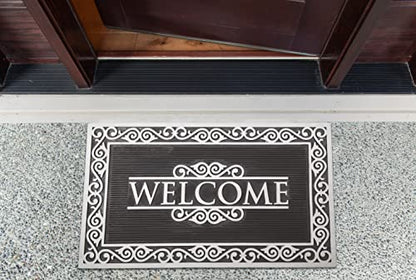 DII Rubber Doormats Collection All Weather, 18x30, Silver Welcome Scroll - color: Silver Welcome Scroll, size: 1'6" x 2'6" (Rectangular)