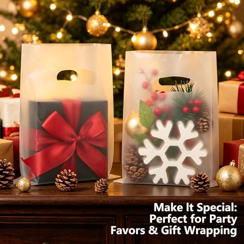 VieFantaisie 100 PCS Clear Plastic Gift Bags, 6" x 8" Goodie Bag for Candy Treat Craft, Party Favor Bags with Die Cut Handles for Birthday Party, School Events & Small Business, Retail - color: Clear-100PCS