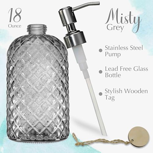 JASAI 18Oz Smoky Gray Glass Soap Dispenser with Rust Proof Pump - color: Smoky Gray