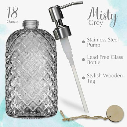 JASAI 18Oz Smoky Gray Glass Soap Dispenser with Rust Proof Pump - color: Smoky Gray