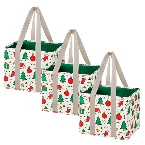 VENO 3 Pack Heavy Duty Reusable Grocery Shopping Bags Utility Tote - color: Jingle Mix, size: 3 Pack - 6 Gallon