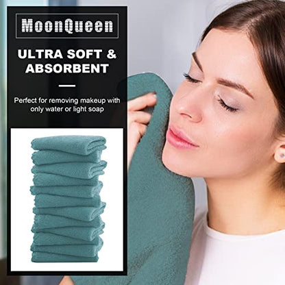 MOONQUEEN Microfiber Facial Cloths Fast Drying Washcloth 12 Pack - Premium Soft Makeup Remover Cloths - Teal - color: Teal, size: 12x12 Inch (Pack of 12)