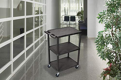 Luxor Multipurpose Three Shelves Structural Foam Plastic Storage Utility Cart - Black