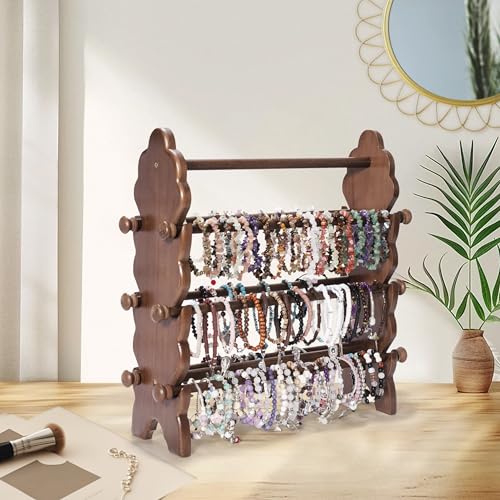Two-Sided Wooden Bracelet Holder Display Stand with 6 Removable Holders - style: 6 Tier-Brown