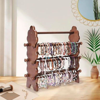 Two-Sided Wooden Bracelet Holder Display Stand with 6 Removable Holders - style: 6 Tier-Brown