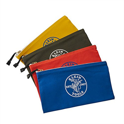 Klein Tools 5140 Canvas Zipper Bag, Tool Pouch, Bank Deposit Utility Bag, 12.5 x 7-Inch, Olive/Orange/Blue/Yellow 4-Pack - color: Olive, Orange, Blue, Yellow