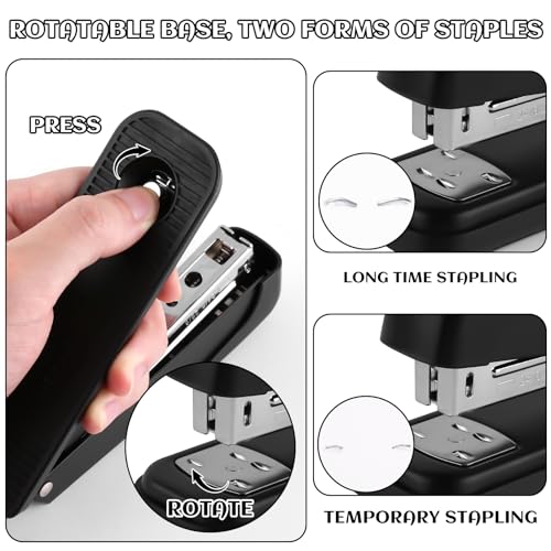 Black Desk Accessory Kit Cute Office Supplies Set Desktop Stapler Set Includes Staple Remover Hole Punch Tape Dispenser Ballpoint Pen Scissor Mini Box Cutter Tape Measure Paper Clips Sticky Notes - color: Black