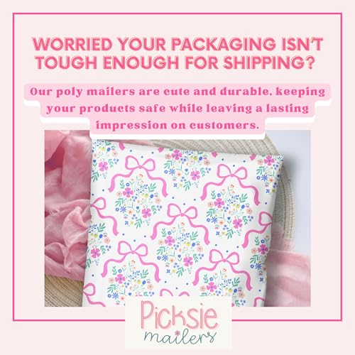 Picksie Mailers - Poly Mailers 10x13 Bulk Floral Polymailers Cute Pink Bows - color: Flower Girl, size: 10x13