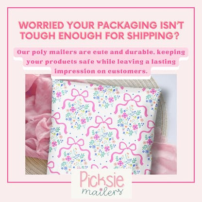 Picksie Mailers - Poly Mailers 10x13 Bulk Floral Polymailers Cute Pink Bows - color: Flower Girl, size: 10x13