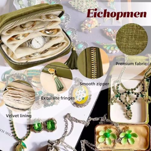 Small Travel Jewelry Pocket Case with Zipper for Women - color: Olive Green