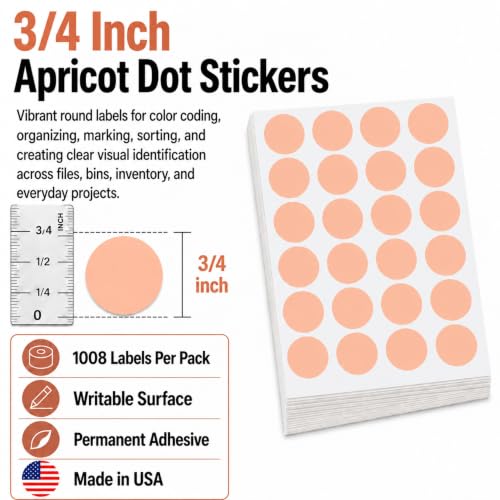 ChromaLabel Apricot Dot Stickers on Sheets, 3/4 Inch Round, 1,008/Pack - color: Apricot