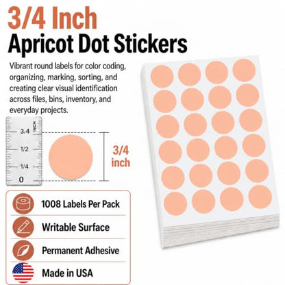 ChromaLabel Apricot Dot Stickers on Sheets, 3/4 Inch Round, 1,008/Pack - color: Apricot