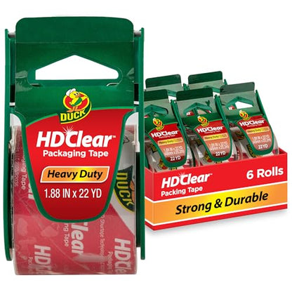 Duck HD Clear Heavy Duty Packing Tape with Handheld Dispensers, 6 Rolls - size: 6 Rolls