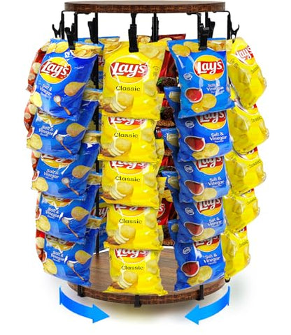 Chip Rack Display Stand, 5 Tier 40 Clip Display Stand, 360°Rotating - color: Brown - 2025 Upgraded