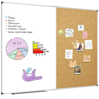 XBoard Magnetic White Board and Bulletin Corkboard Combination, 60 x 48 Inch Foldable Dry Erase & Cork Combo Board for wall with Aluminum Frame, 5' x 4' Notice Memo Board Pin Vision Board - size: 48" x 60"