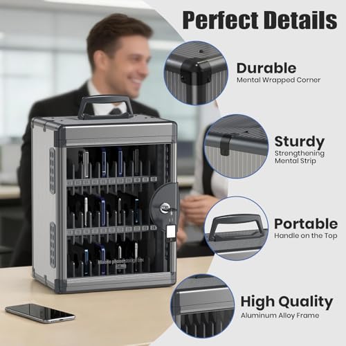 36 Slots Cell Phone Locker for Classroom with Key, Portable Mobile Phone Storage Box with Handle & Charging Hole, Phone Lock Box Wall Mounted for School (Black, 36 Slots) - size: 36 Slots