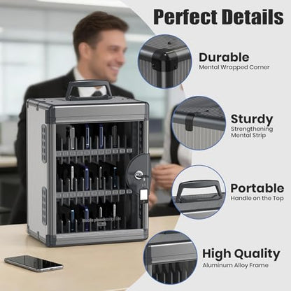 36 Slots Cell Phone Locker for Classroom with Key, Portable Mobile Phone Storage Box with Handle & Charging Hole, Phone Lock Box Wall Mounted for School (Black, 36 Slots) - size: 36 Slots