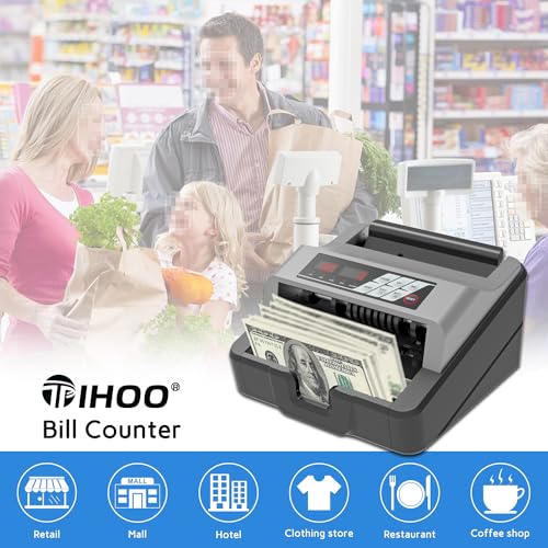 Money Counter - Advanced UV/MG Counterfeit Detection, Fast & Accurate Dollar Bill Counting, 1,300 Bills/Min, User-Friendly, Durable 24/7 Operation, 2-Year Warranty, Black & Gray