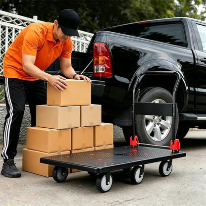 1800 lb Folding Platform Truck Cart with 6" Silent TPR Wheels, Heavy Duty Flatbed Push Cart Dolly, Foldable Moving Utility Cart for Warehouse Garage Office Home, Black - color: 1800 Lb - 51.5" X 25.5"