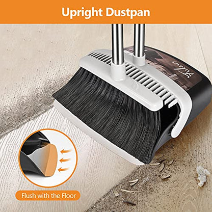 Folews Broom and Dustpan Set, Heavy Duty Dust Pan with Broom Combo Set