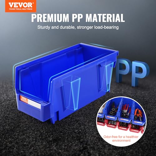 VEVOR Plastic Storage Bins 12 Pack (11 x 5 x 5-Inch), Hanging Stackable Storage Organizer Bins, Heavy Duty Stacking Containers for Closet, Garage, Office, Home, Pantry or Small Parts Organization - style: Red&Blue-12PC-5L