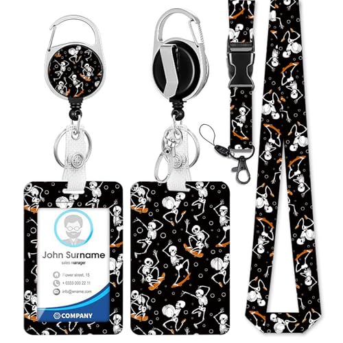 ID Badge Holder with Lanyard,Retractable ID Badge Card Holders&Detachable Lanyard Strap,ID Card Protector for Women Teacher Nurse Doctor Office. (Skeleton-01) - color: Skeleton-01