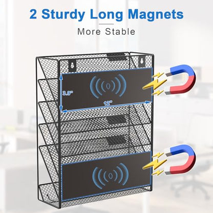 OUTWOLF Magnetic File Holder, 6-Tier Magnetic Wall Hanging File Organizer, Paper Folder Mail Organizer for Office, File Cabinets, Whiteboard, Fridge - color: Magnetic Black