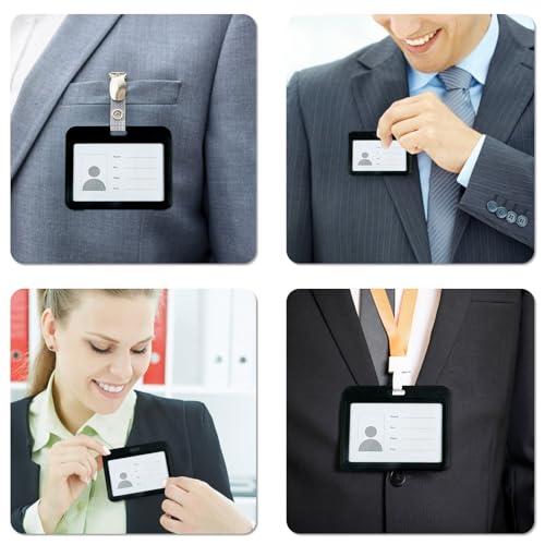 15PCS Horizontal Badge Holder, Black Sliding ID Badge Holder - color: Black
