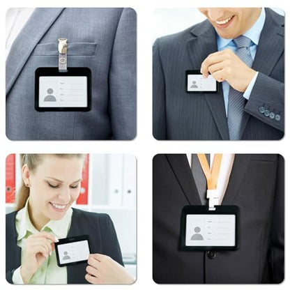 15PCS Horizontal Badge Holder, Black Sliding ID Badge Holder - color: Black