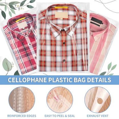 70 Pack 10x14" Clear Cellophane Bags for Shirts, Gift Wrapping, Artwork - size: 10x14 Inch