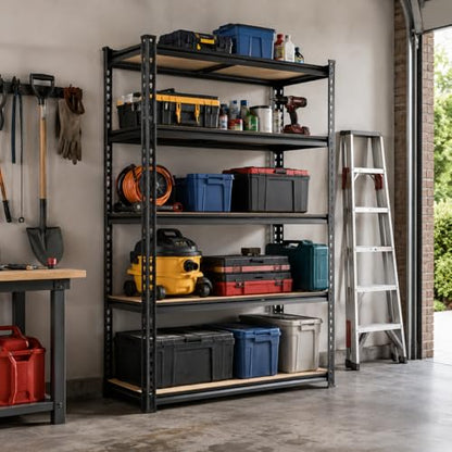 60" H Heavy Duty Storage Shelves, 2400LBS Capacity Metal Shelving Unit, Adjustable Garage Shelves & Organizer with Overlap Design for Home Garage Warehouse Storage Shop,Black