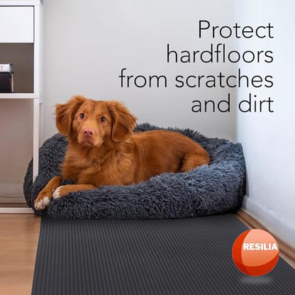 RESILIA Black Plastic Floor Runner - Embossed Wide Rib Waterproof Vinyl, Heavy Duty Protector Mat for Indoor Hardwood, Hard Floors, Garage, Entryway, Kitchen, & Outdoor Use, 36” x 6’, Made in USA - size: 36" x 6'