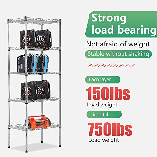 FDW | 5-Tier Wire Shelf | 17" x 12" x 48" | Chrome - color: Chrome, size: 17×12×48
