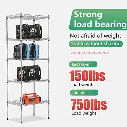 FDW | 5-Tier Wire Shelf | 17" x 12" x 48" | Chrome - color: Chrome, size: 17×12×48