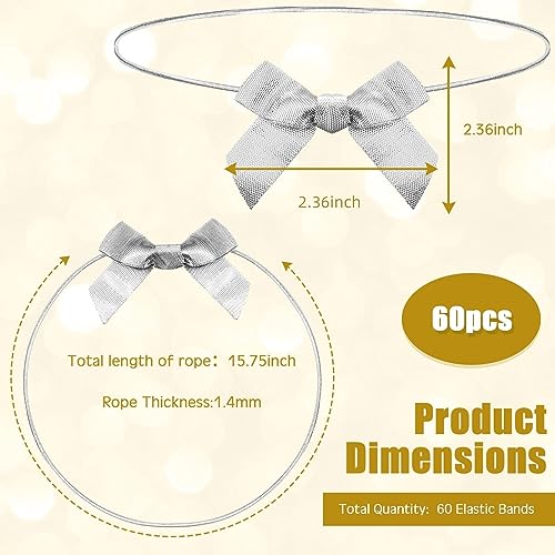60 Pcs Elastic Bows for Gift Boxes Wrapping 15.74 Inches - color: Silver
