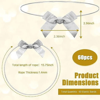 60 Pcs Elastic Bows for Gift Boxes Wrapping 15.74 Inches - color: Silver