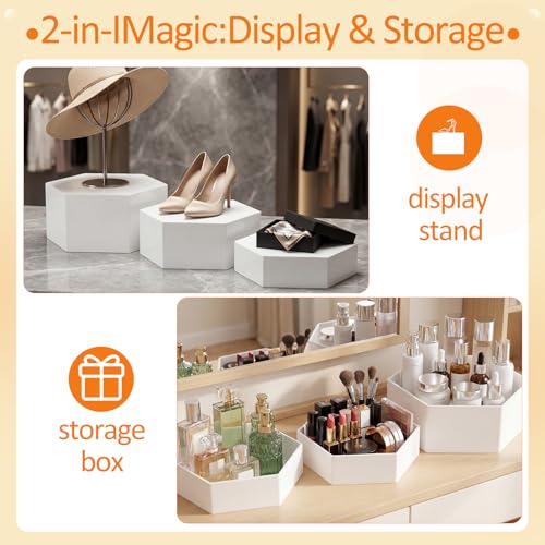 3 Pack Large White Acrylic Buffet Risers 14” 13” 12” Hexagonal - color: White, style: Hexagonal