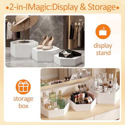 3 Pack Large White Acrylic Buffet Risers 14” 13” 12” Hexagonal - color: White, style: Hexagonal