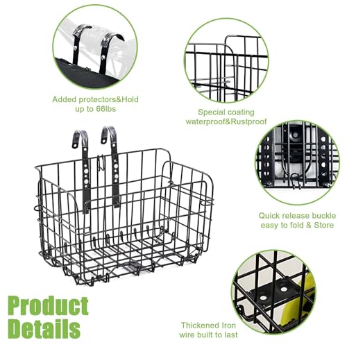 Front Bike Basket, Folding Removable Adjustable Bike Basket