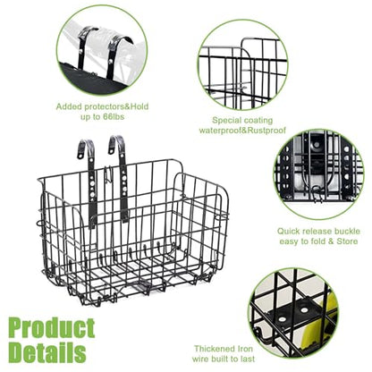 Front Bike Basket, Folding Removable Adjustable Bike Basket