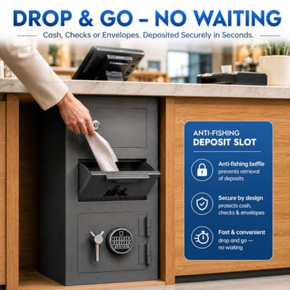 KAER 3.1 CuFt Drop Safe for Business, Dual Zone Depository Safe with Top keys & Bottom Biometric Fingerprint, Heavy Duty Drop Safe with 12 Gauge, Anti-Fishing Baffle for Pharmacy Office Retails Church - size: 3.1 CuFt - 73.5lbs