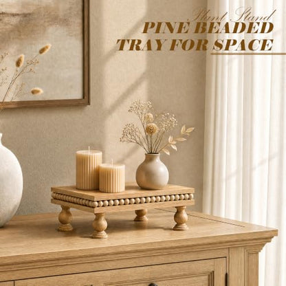 EOSAHR Beaded Bamboo Wood Riser: Pedestal Stand for Counter, Original Wood - color: Bamboo