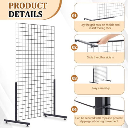 Yaocom 2 Set Grid Wall Panels, 2.5' x 4.8' Gridwall Panels Display with Ez Slide-On Grid Legs, No Hardware or Tools Required