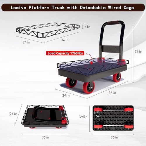 2IN1 36×24 Heavy Duty Platform Trucks Flatbed Carts - size: 36" L X 24" W
