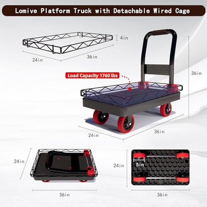 2IN1 36×24 Heavy Duty Platform Trucks Flatbed Carts - size: 36" L X 24" W