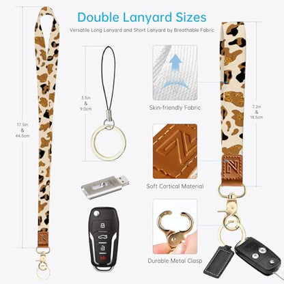 Golden Leopard Print 2-in-1 ID Badge Holder & Lanyard Wallet for Teachers,Nurse,Professionals-Cute Zippered Coin Pouch,Removable Wristlet & Neck Lanyard,5 Card Slots Stylish Work Essential - color: Golden Leopard Print
