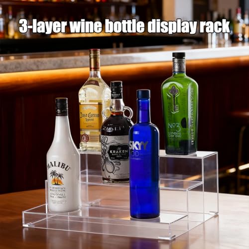 Acrylic Bar Bottle Rack Display 3 Tiers Clear Stand Riser Shelves