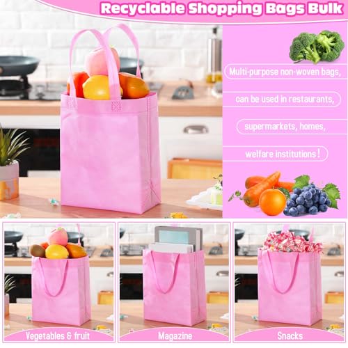 Windyun 50 Pcs Reusable Tote Bag Bulk 8 x 4 x 10 Inch, Pink - color: Pink