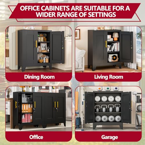 Black Metal Storage Cabinet, 36" Steel Locking Cabinets - color: Black, size: 13.78"D x 27.56"W x 35.83"H